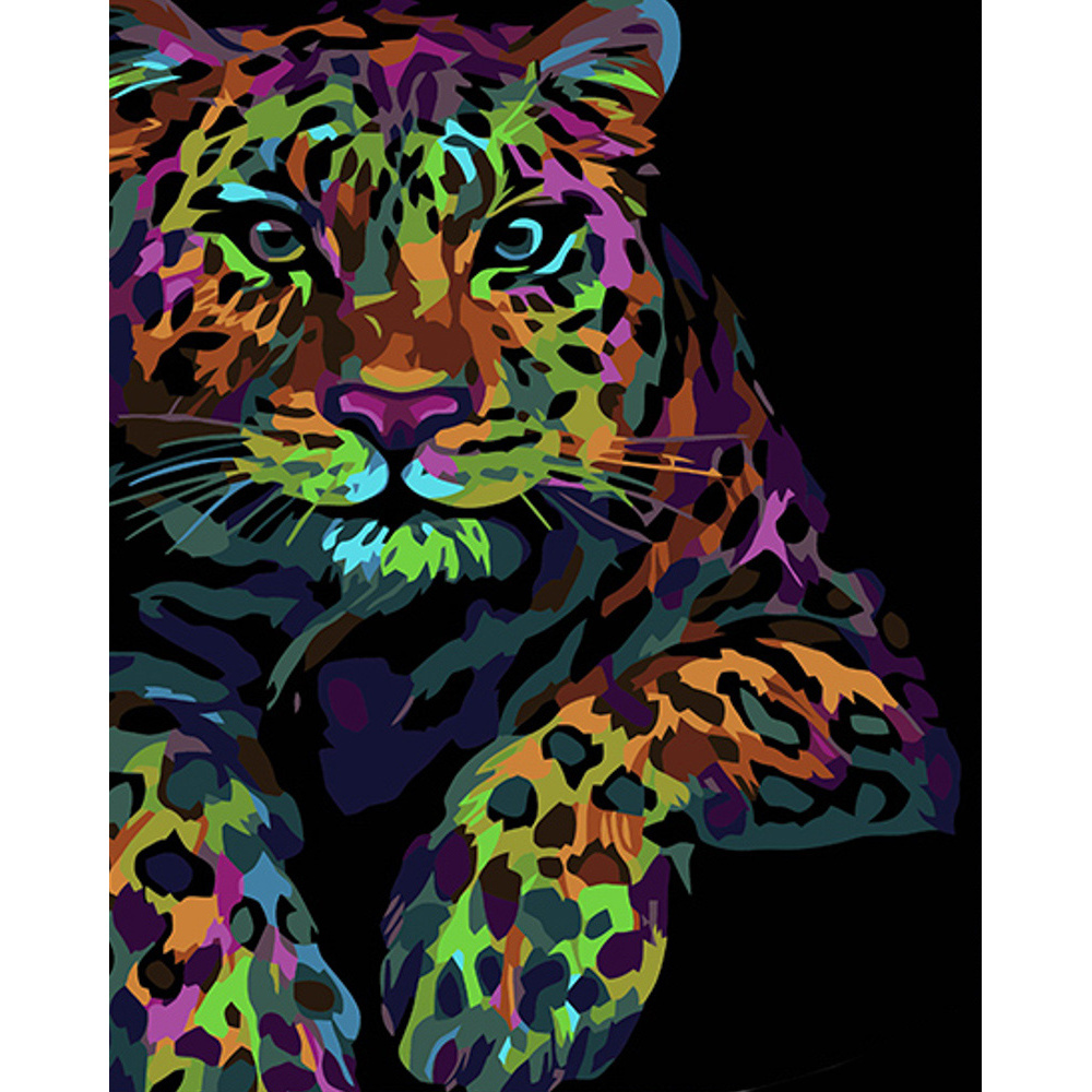 Painting by numbers Strateg PREMIUM Pop Art Leopardon a black background 40x50 cm (AH1046)