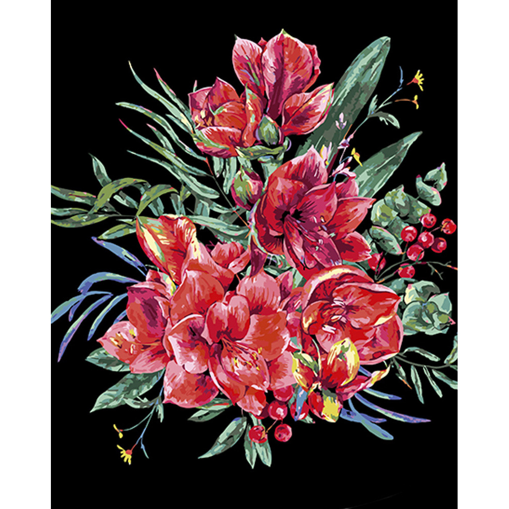 Painting by numbers Strateg PREMIUM Exotic Bouqueton a black background 40x50 cm (AH1052)