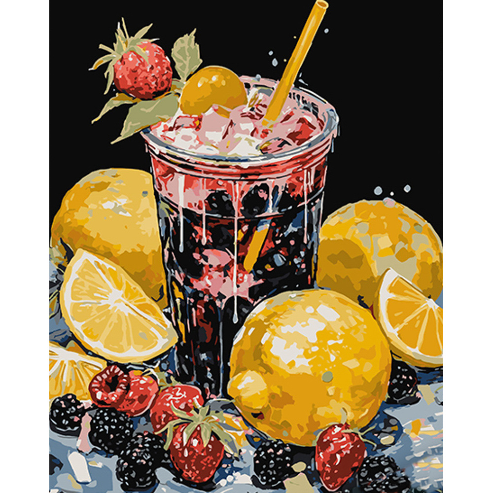 Painting by numbers Strateg PREMIUM Berry Morsel on a black background 40x50 cm (AH1060)