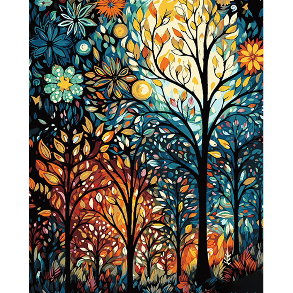 Painting by numbers Strateg PREMIUM Magic Forest on a black background 40x50 cm (AH1072)