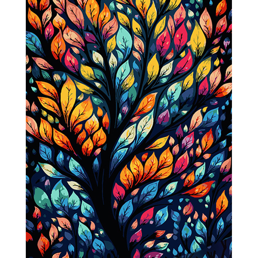Painting by numbers Strateg PREMIUM Stained Glass Treeon a black background 40x50 cm (AH1073)