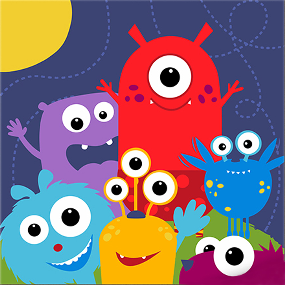 Malen nach Zahlen Strateg PREMIUM Mehrfarbige Monster mit Lack und Wasserwaage 30x30 cm (ES-0808)
