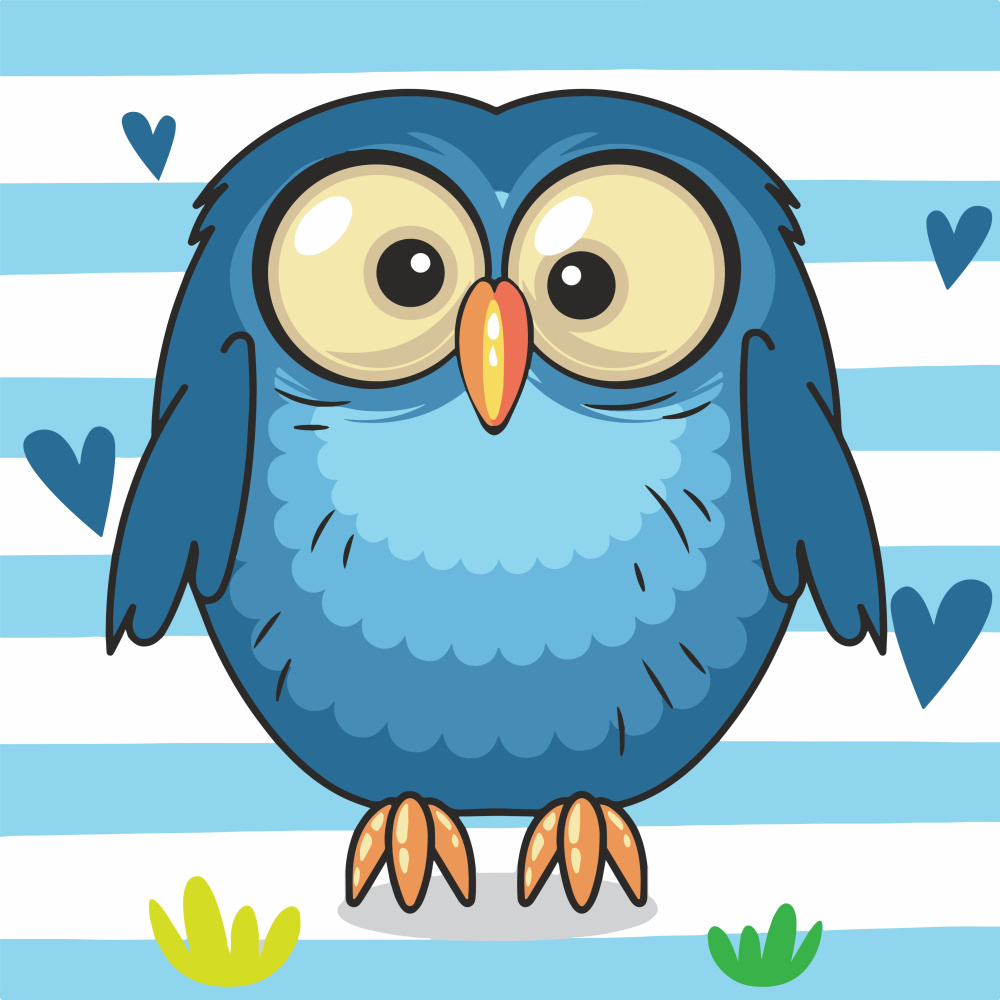 Картина по номерам Strateg ПРЕМИУМ Синяя сова с лаком и с уровнем размером 30х30 см (ES-0821)
