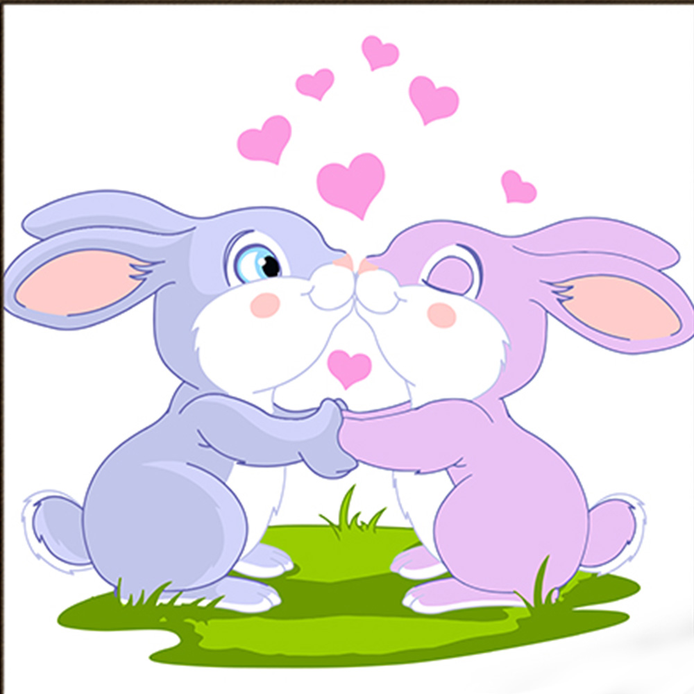Painting by numbers Strateg PREMIUM In love bunnies with varnish and level, size 30x30 cm (ES-0826)