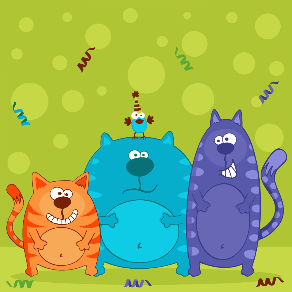 Картина за номерами Strateg ПРЕМІУМ Різнокольорові коти з лаком та з рівнем розміром 30х30 см (ES-0837)