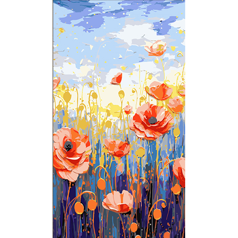 Картина по номерам Strateg Пышное цветение маков в поле размером 50х25 см (WW150)