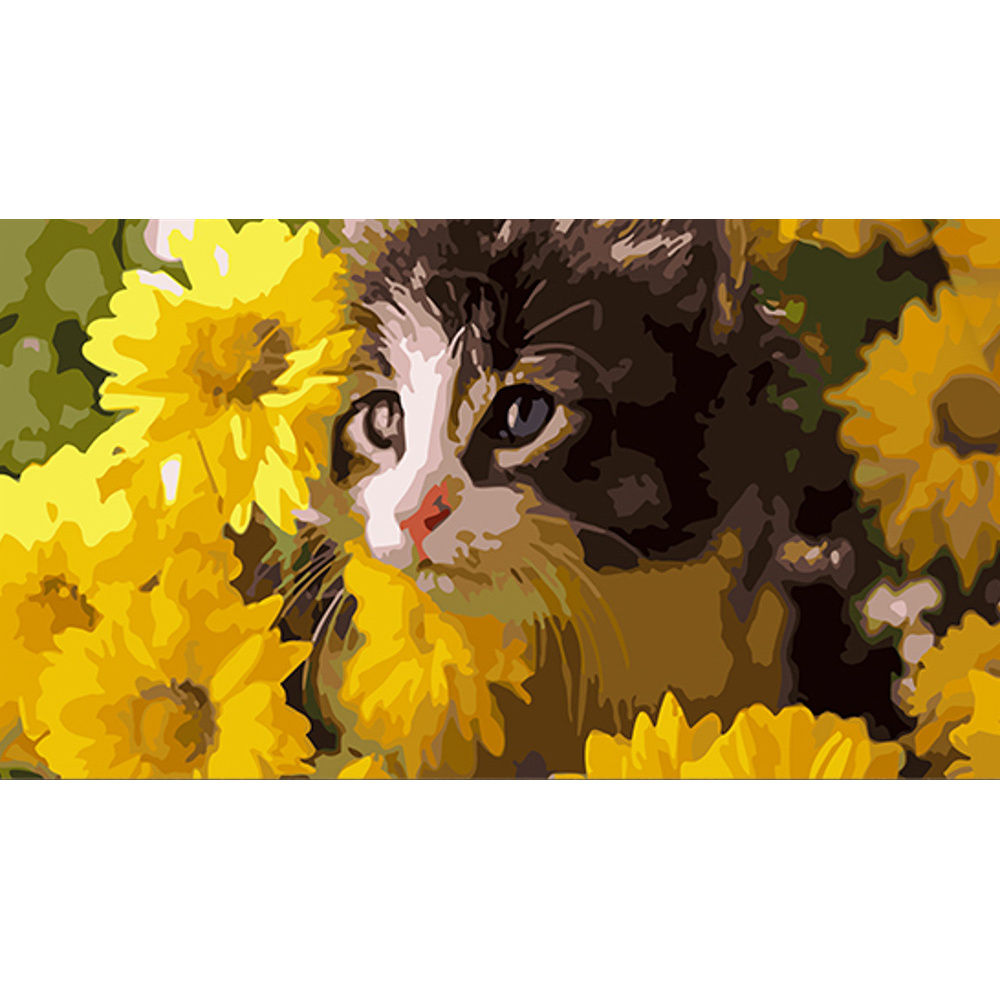 Malen nach Zahlen Strateg Katze in Blumen Größe 50x25 cm (WW195)