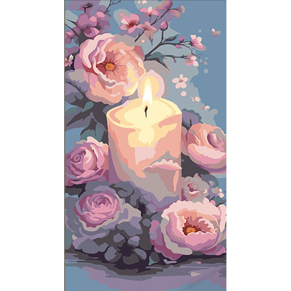 Painting by numbers Strateg Bouquet of delicate flowers with a candle 50x25 cm (WW219)