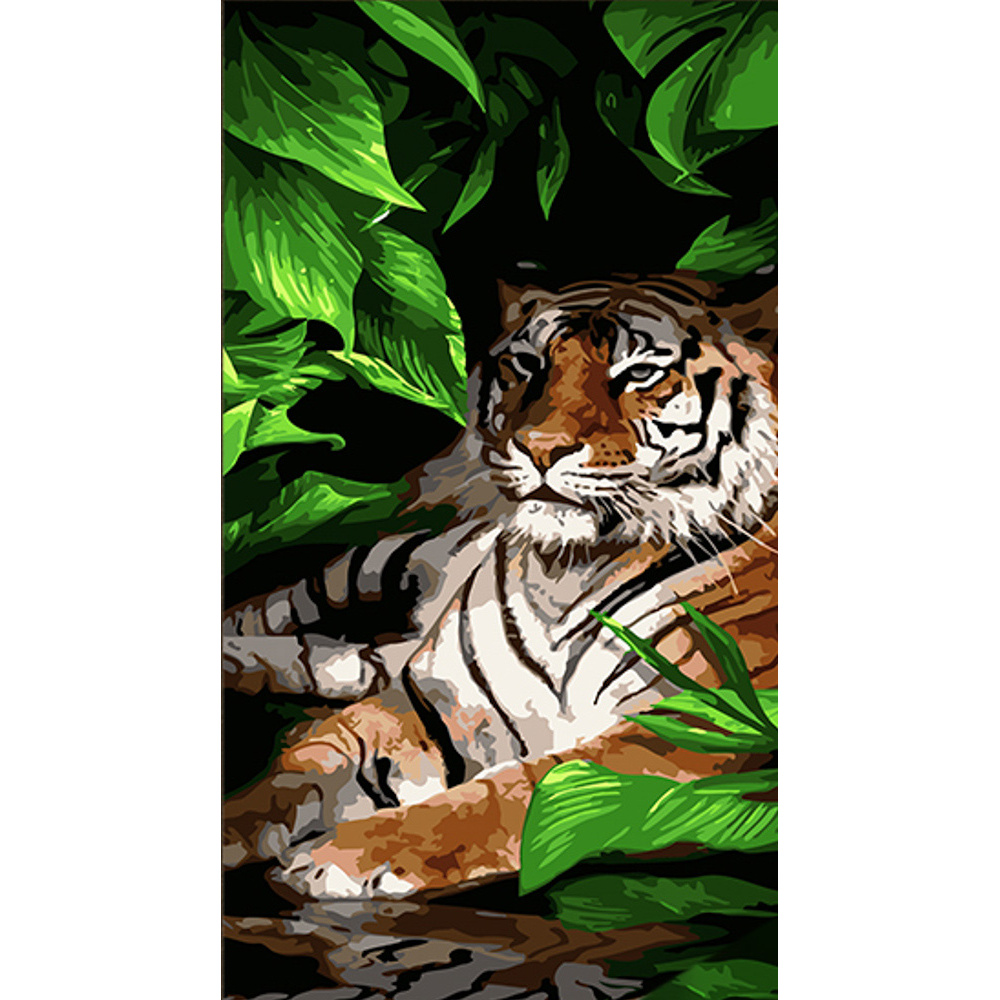 Картина по номерам Strateg Тигр в листьях размером 50х25 см (WW221)