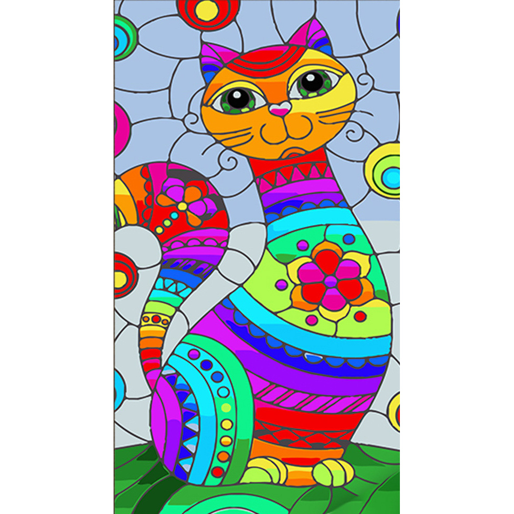 Картина за номерами Strateg Вітражна кішка розміром 50х25 см (WW227)