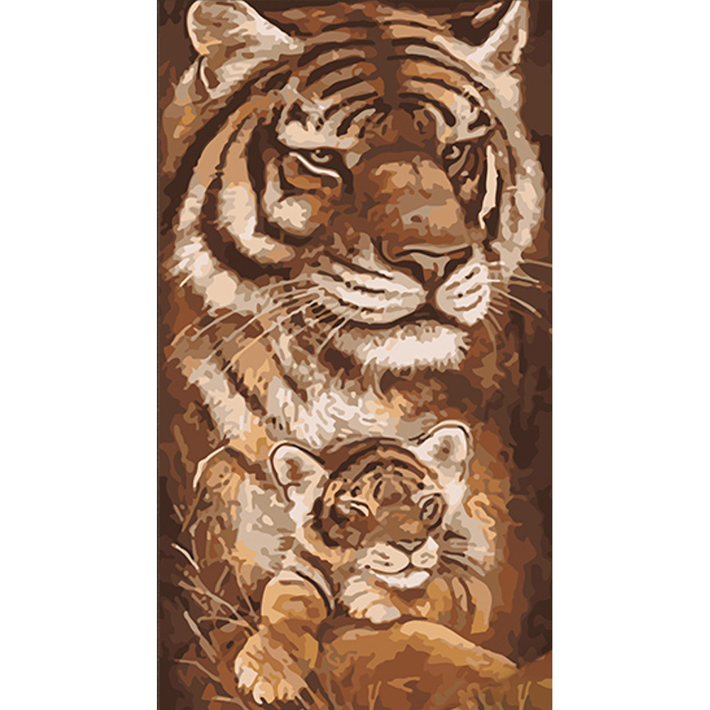 Картина за номерами Strateg Тигреня з мамою розміром 50х25 см (WW232)