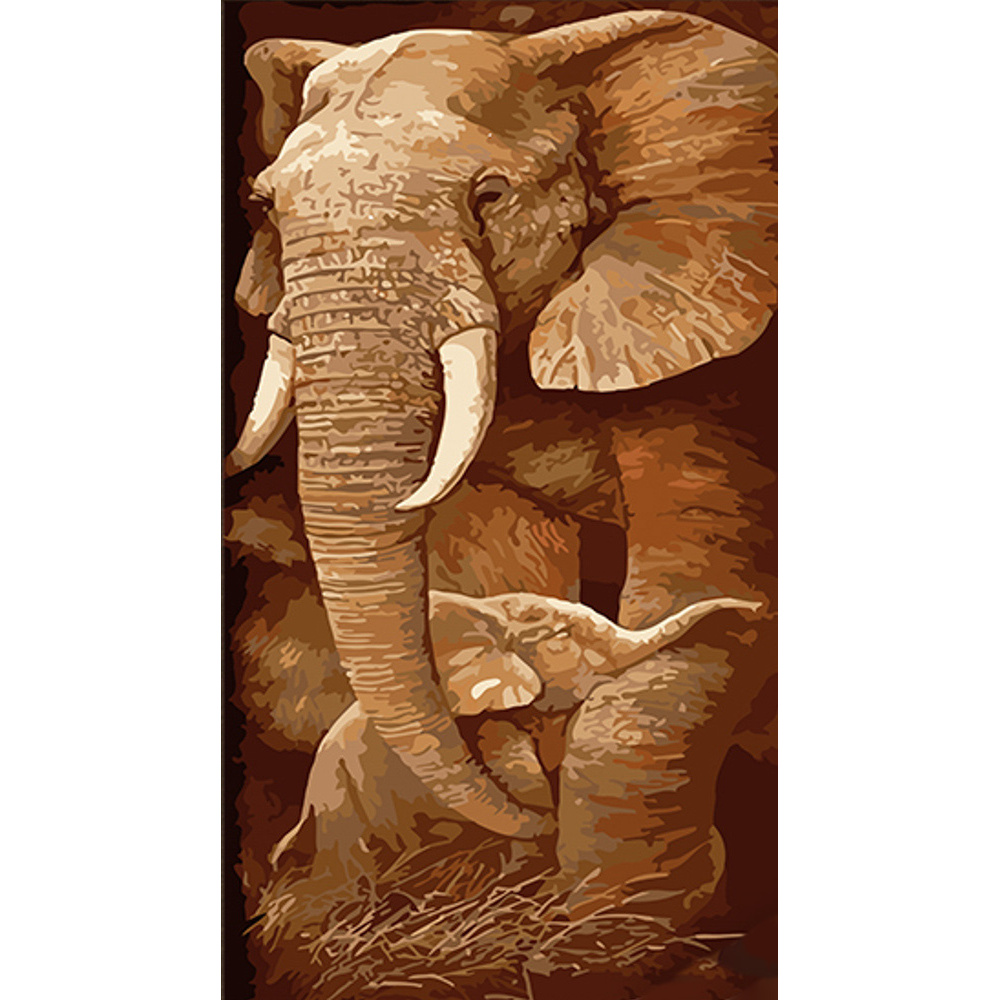 Malen nach Zahlen Strateg Elefant mit Mutter Größe 50x25 cm (WW239)