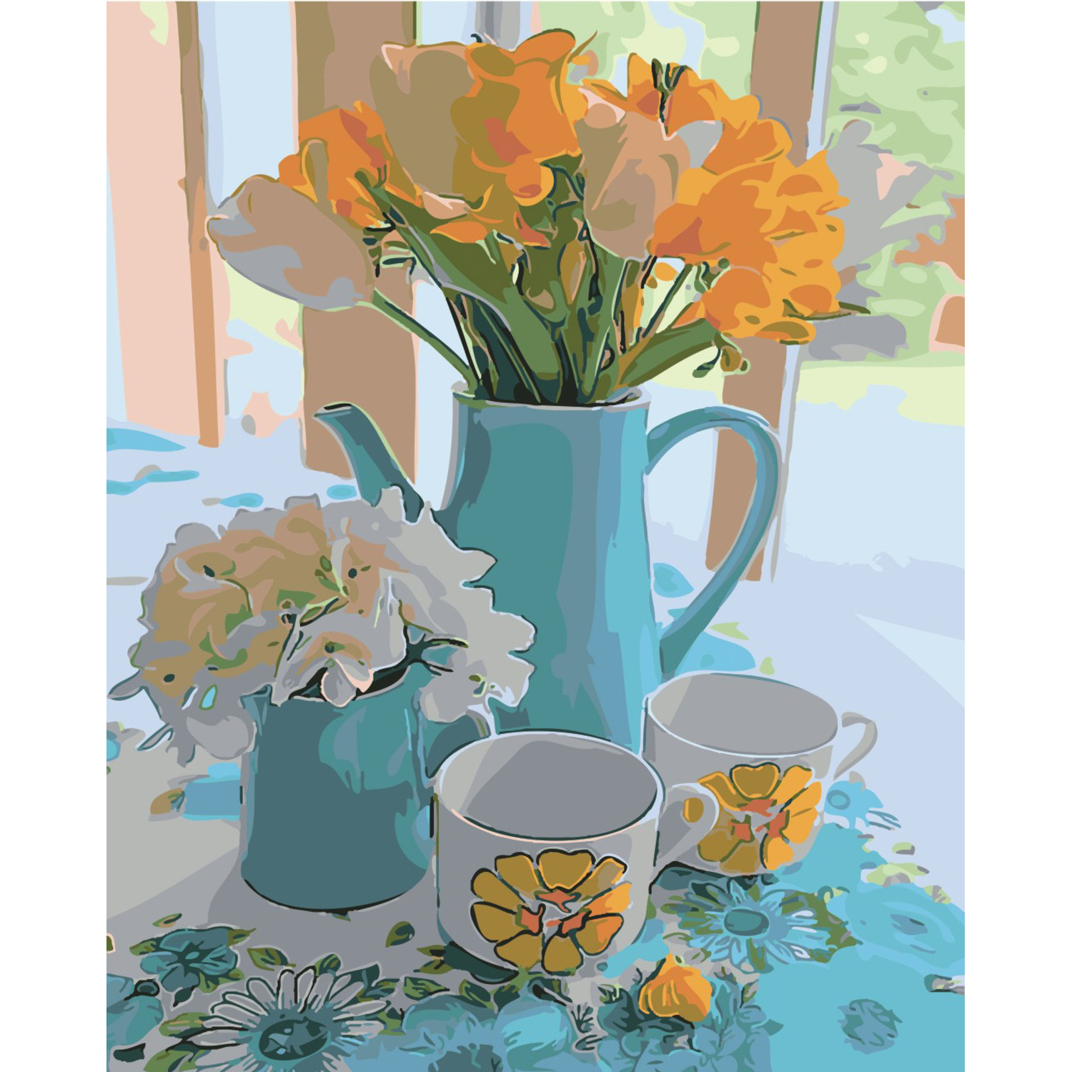 Malen nach Zahlen Strateg Morgenblumen auf farbigem Hintergrund Größe 40x50 cm (SY6424)