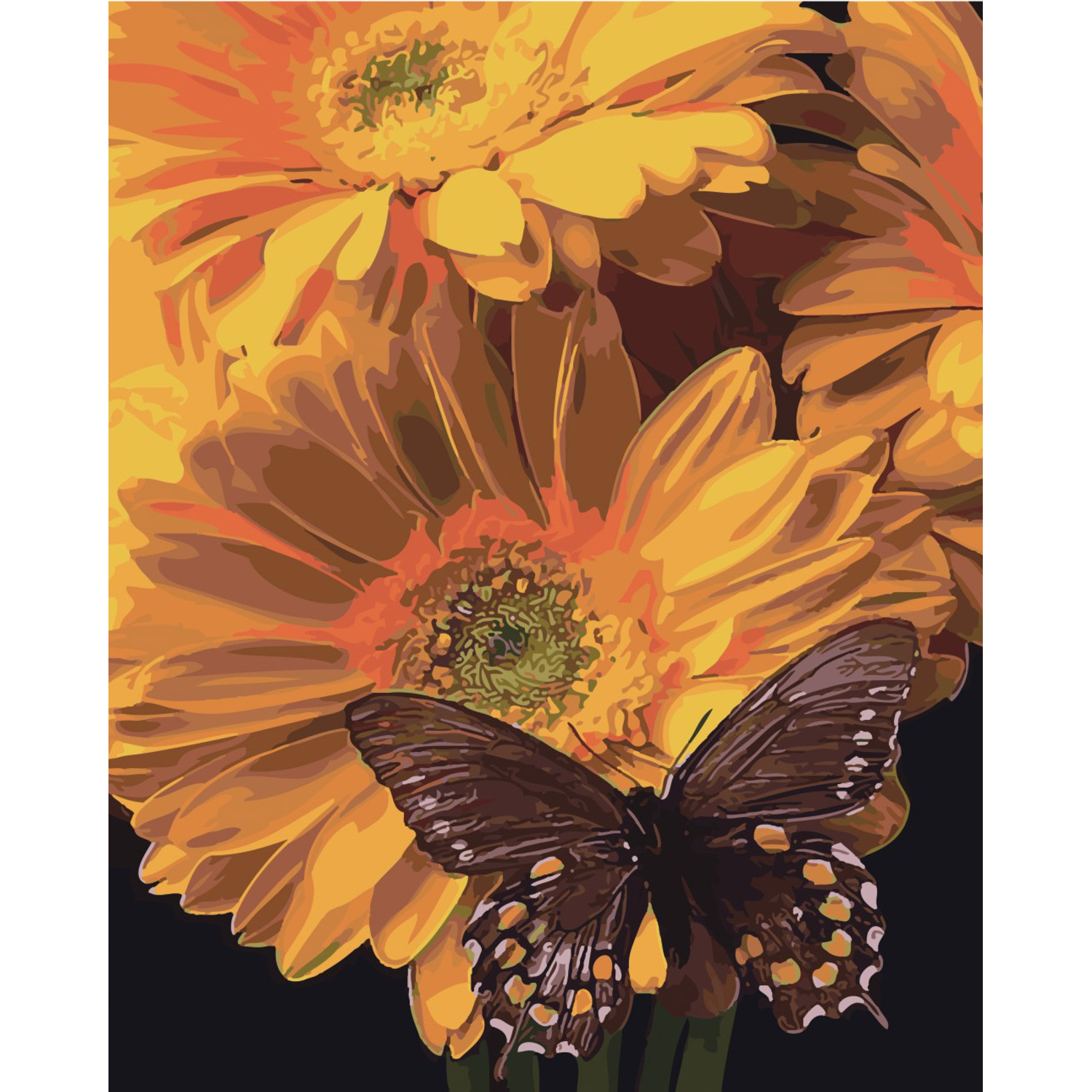 Malen nach Zahlen Strateg Schmetterling auf einer Sonnenblume auf farbigem Hintergrund Größe 40x50 cm (SY6472)