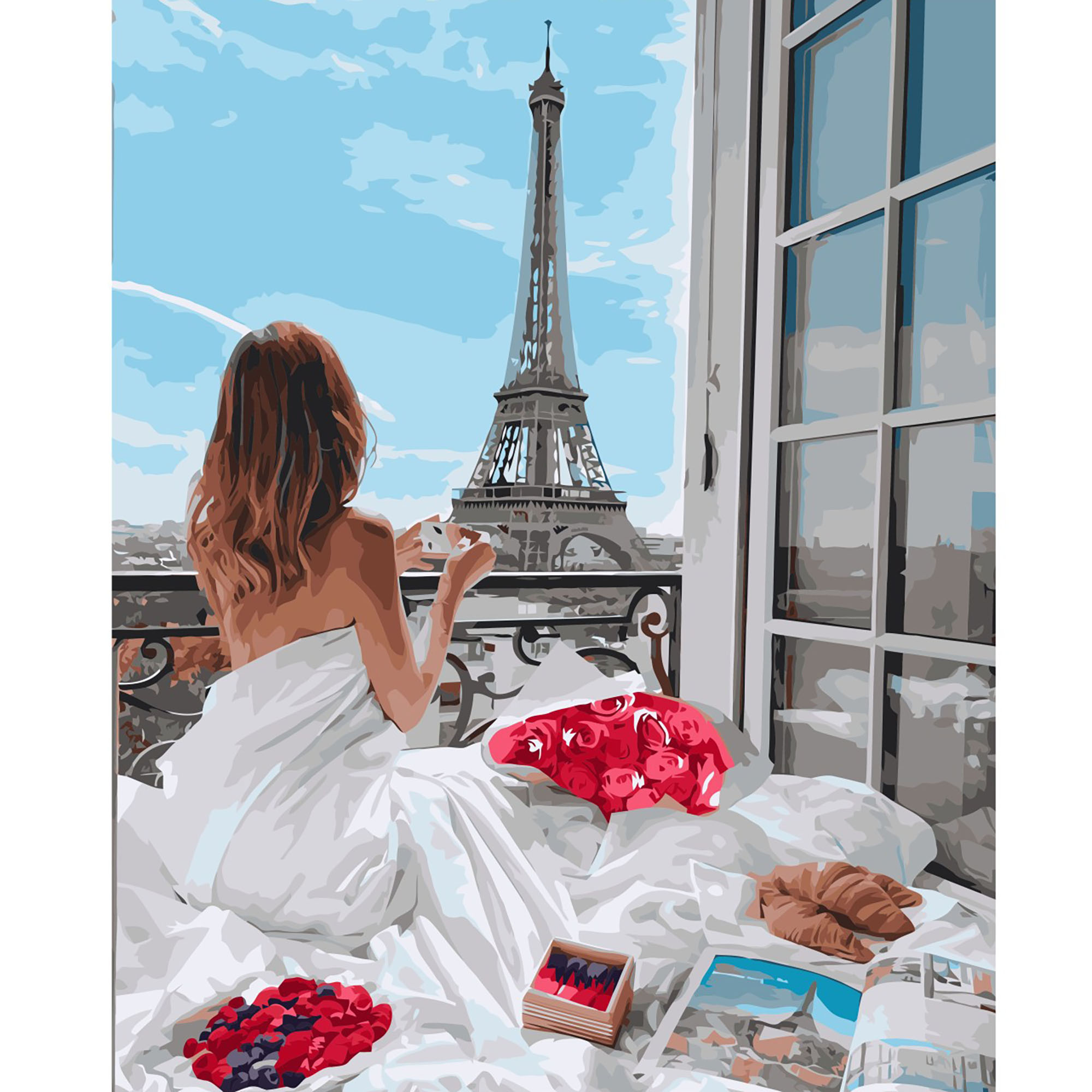 Картина по номерам Strateg Утро в Париже на цветном фоне размером 40х50 см (VA-2711)