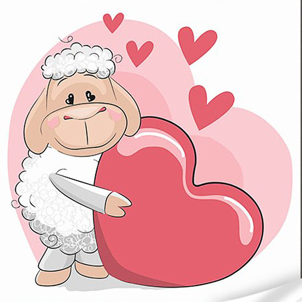 Картина по номерам Strateg ПРЕМИУМ Овца с сердцем с лаком и уровнем размером 30х30 см (ES-0868)