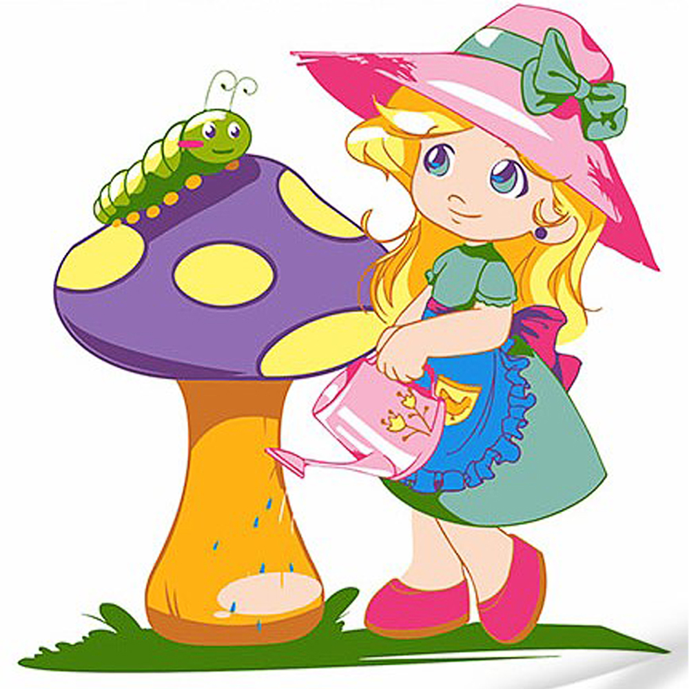 Картина за номерами Strateg ПРЕМІУМ Дівчинка з грибочком з лаком та з рівнем розміром 30х30 см (ES-0880)