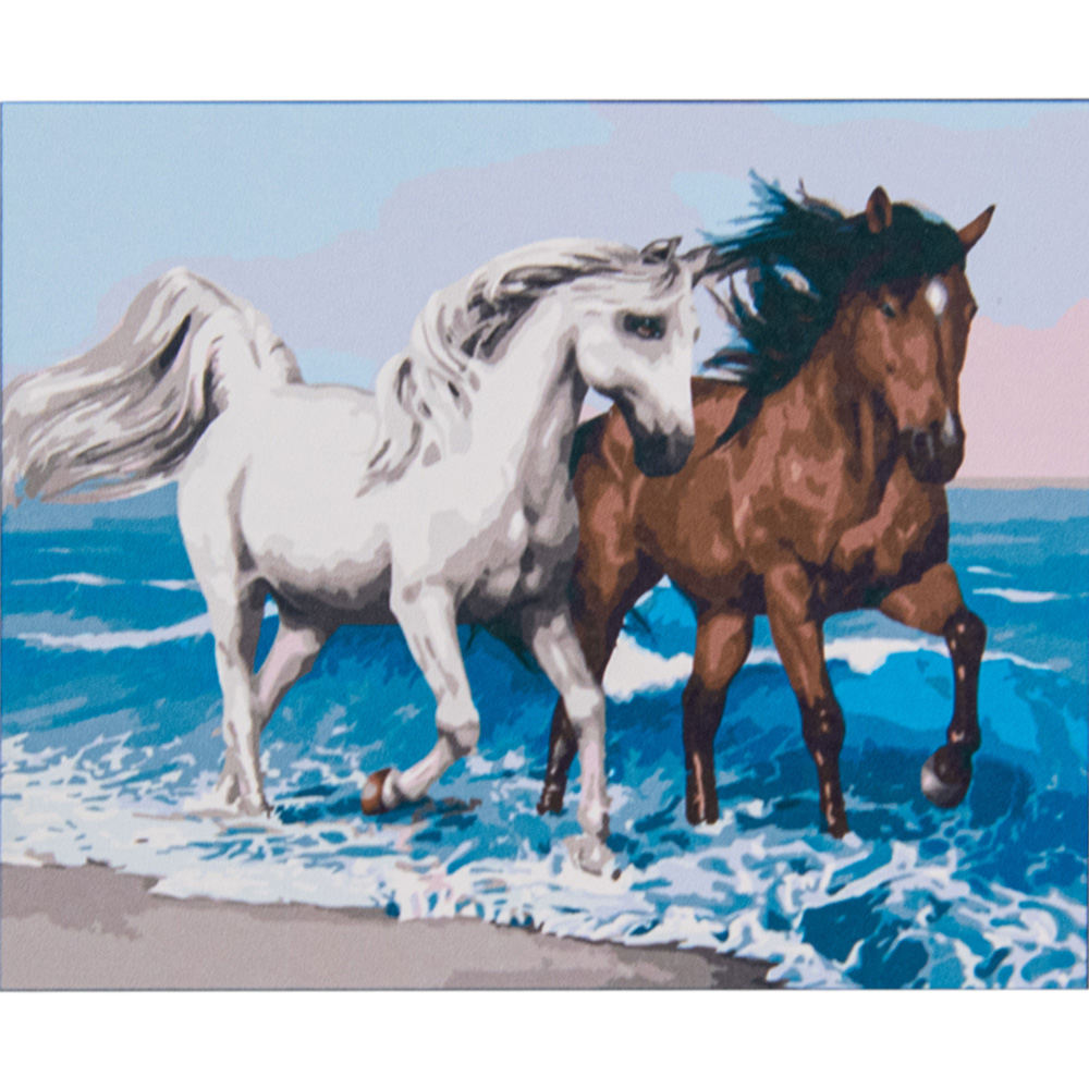 Картина за номерами Strateg Двоє коней на березі моря на кольоровому фоні розміром 40х50 см (VA-2531)
