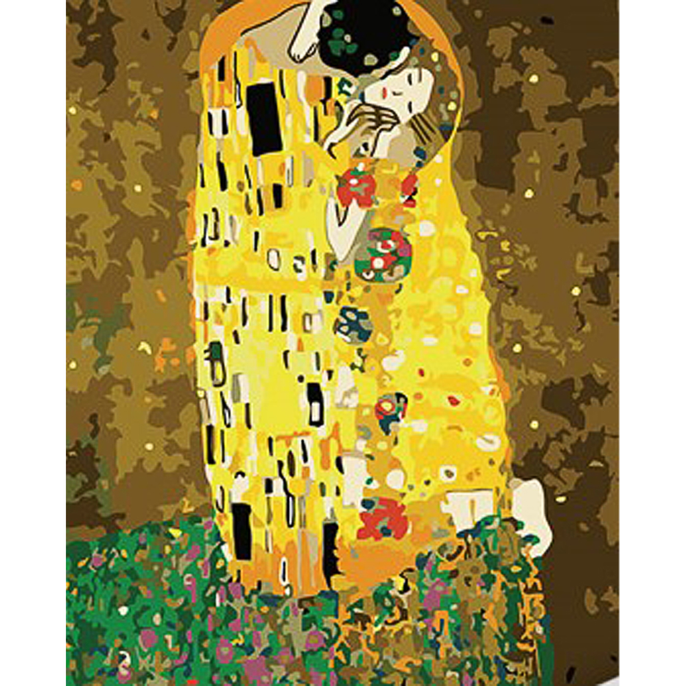 Картина по номерам Strateg ПРЕМИУМ Густав Климт Поцелуй с лаком и уровнем размером 30х40 см (SS1001)
