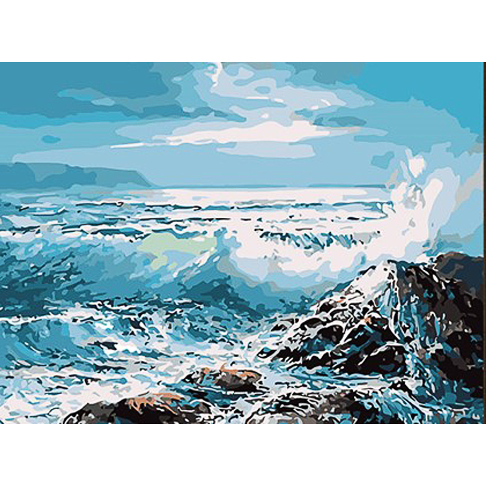 Картина за номерами Strateg ПРЕМІУМ Величне море з лаком та з рівнем розміром 30х40 см (SS1004)
