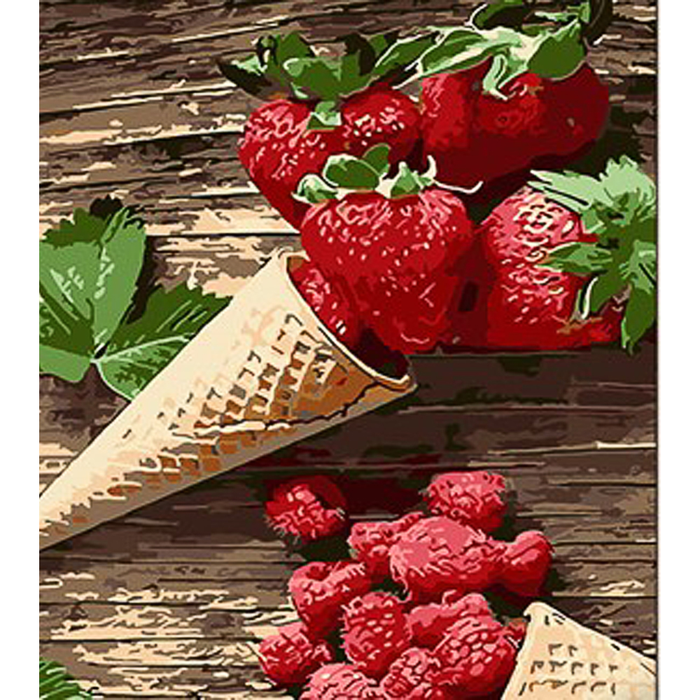 Картина за номерами Strateg ПРЕМІУМ Ягідне морозиво з лаком та з рівнем розміром 30х40 см (SS1005)