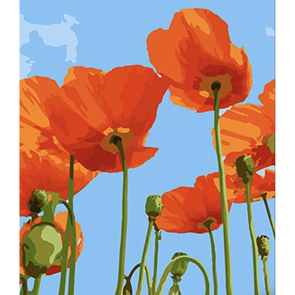 Paint by number Strateg PREMIUM Poppies in the sky with varnish and level 30x40 cm (SS1007)