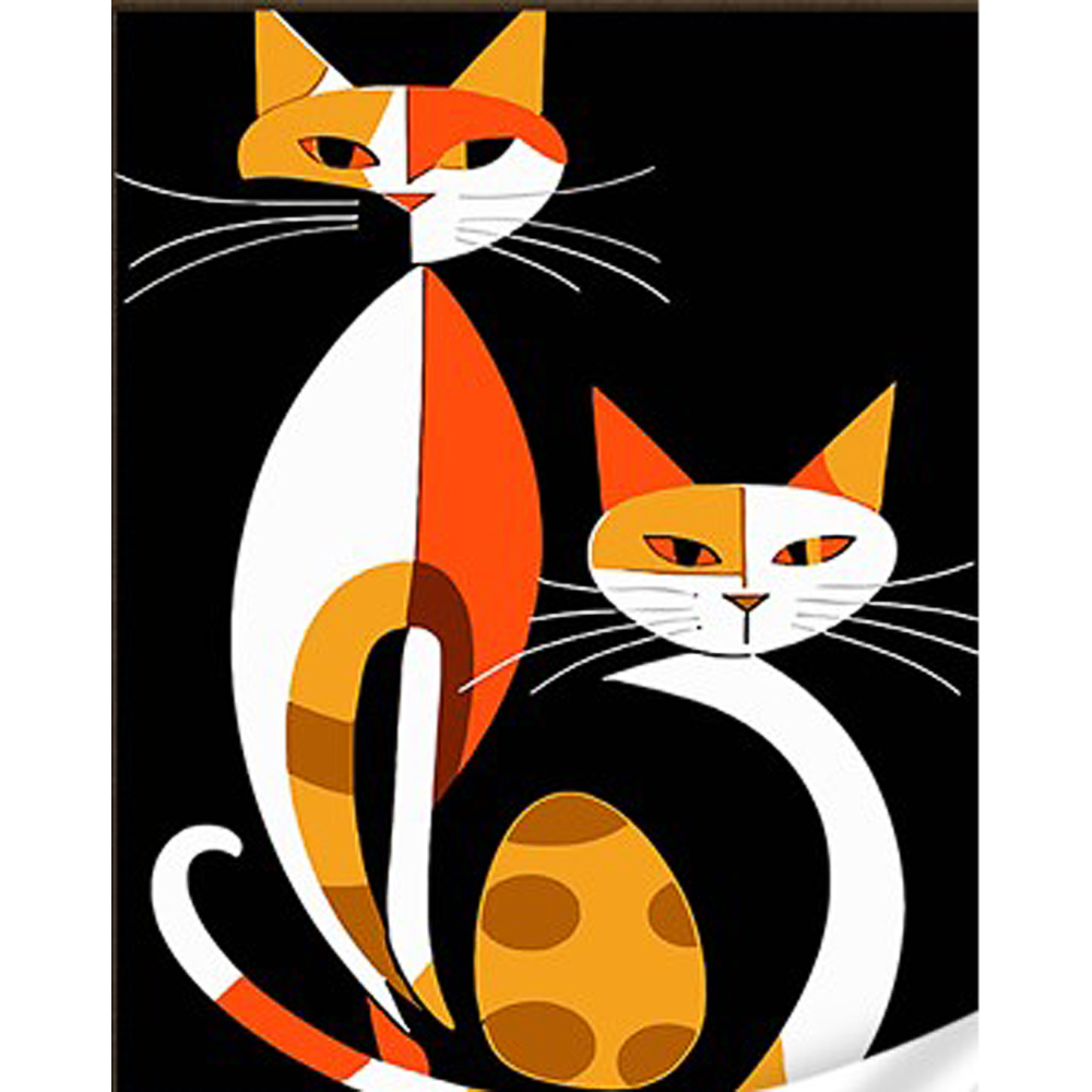 Картина за номерами Strateg ПРЕМІУМ Геометричні коти в стилі сюрреалізму з лаком та з рівнем розміром 30х40 см (SS1010)