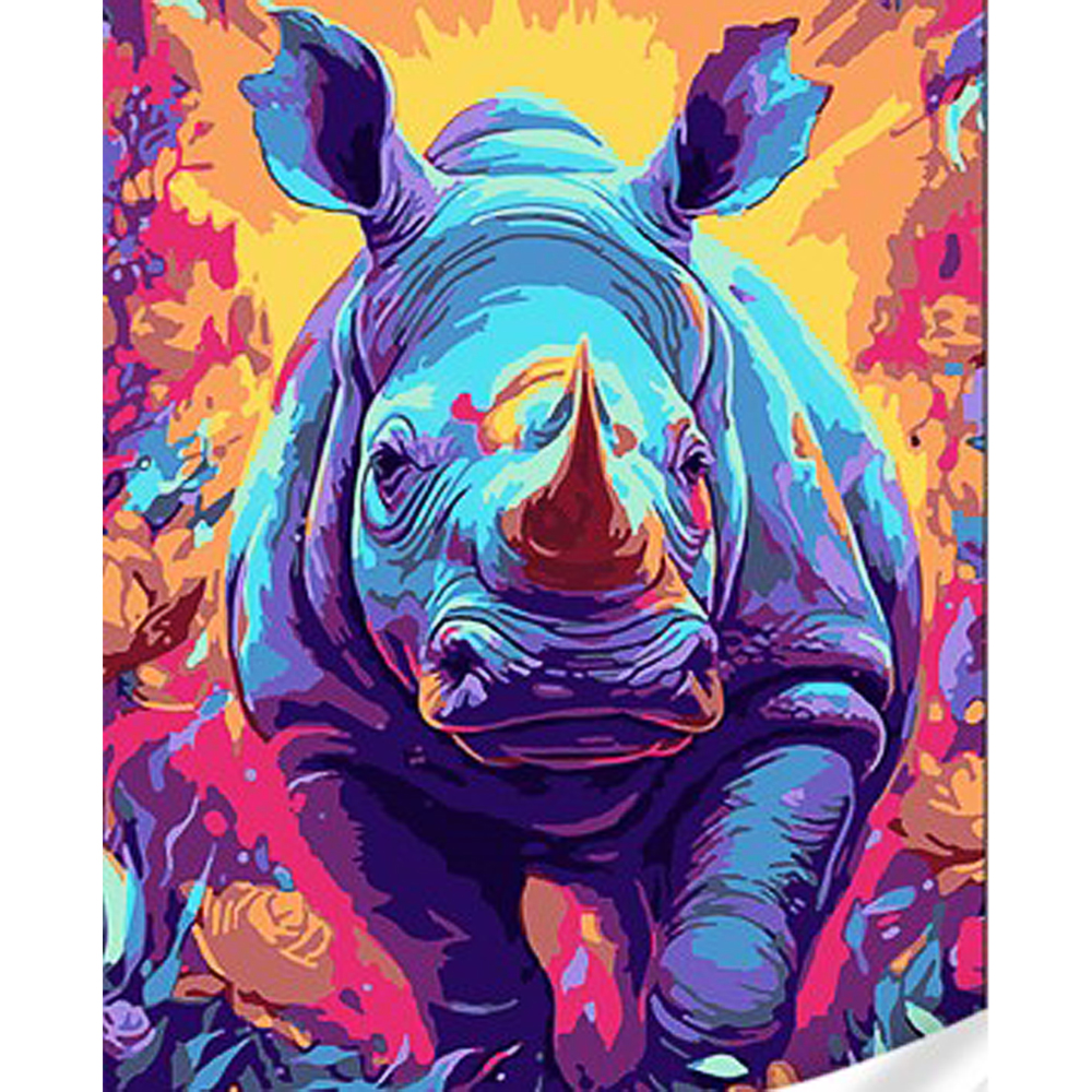 Картина за номерами Strateg ПРЕМІУМ Усміхнений носоріг з лаком та з рівнем розміром 30х40 см (SS1015)
