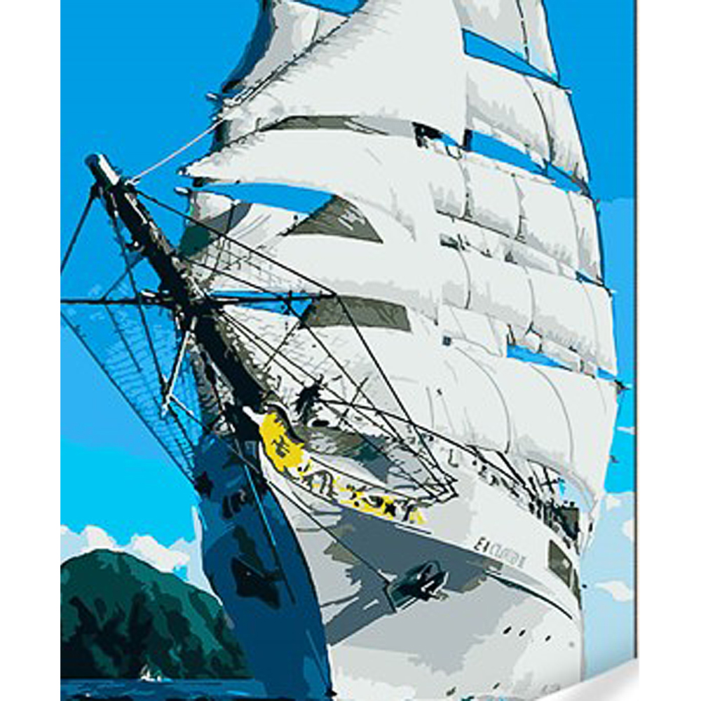 Картина за номерами Strateg ПРЕМІУМ Вітрильник у морі з лаком та з рівнем розміром 30х40 см (SS1023)