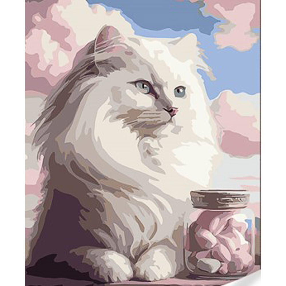 Картина за номерами Strateg ПРЕМІУМ Пухнастий котик з лаком та з рівнем розміром 30х40 см (SS1026)