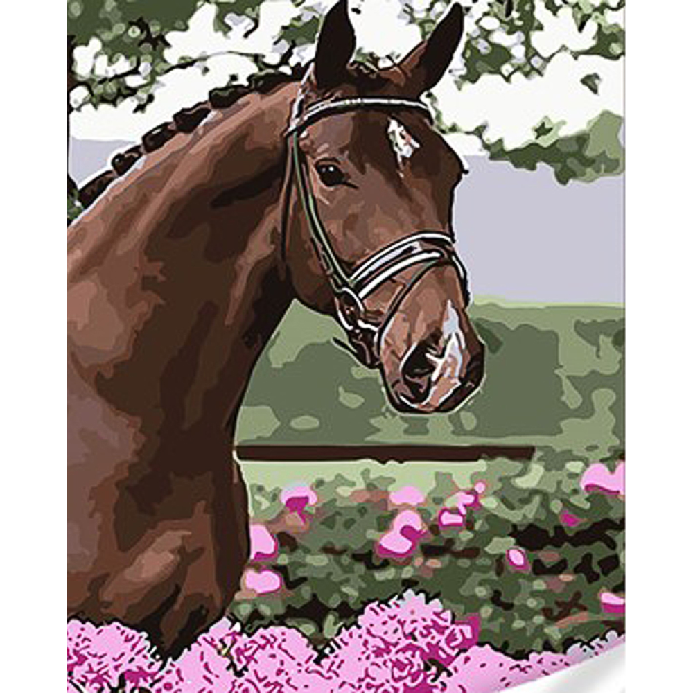 Paint by number Strateg PREMIUM Horse in peonies with varnish and level 30x40 cm (SS1032)