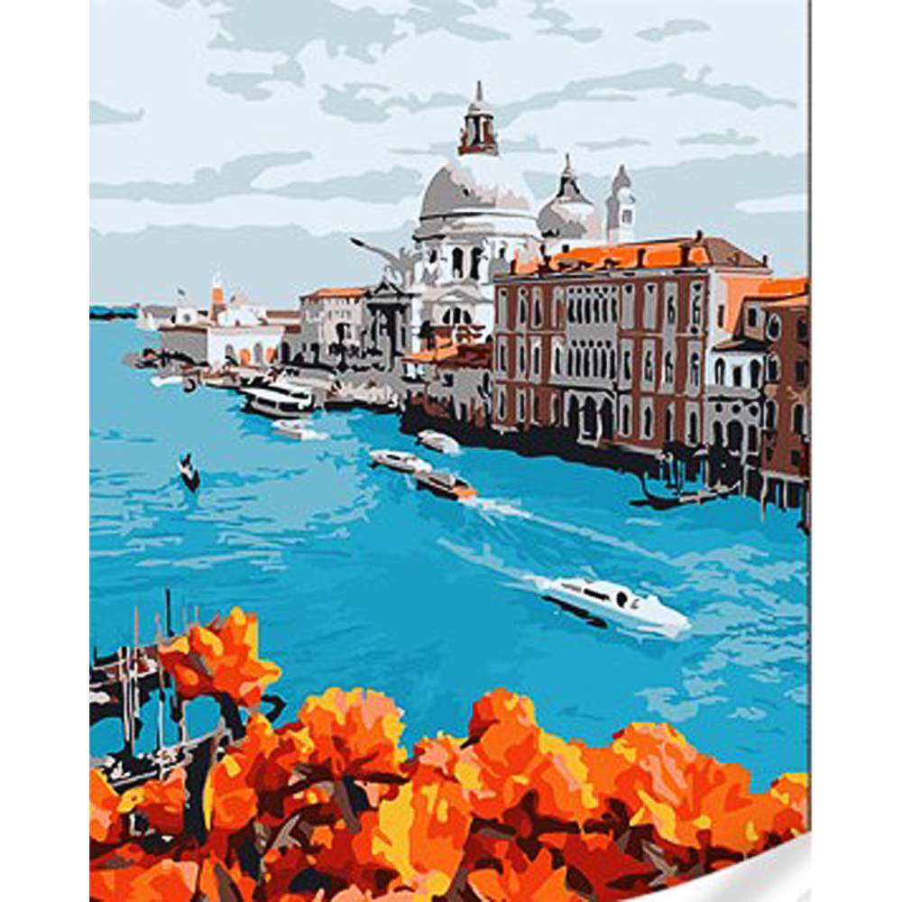 Картина за номерами Strateg ПРЕМІУМ Венеція - місто на воді з лаком та з рівнем розміром 30х40 см (SS1038)