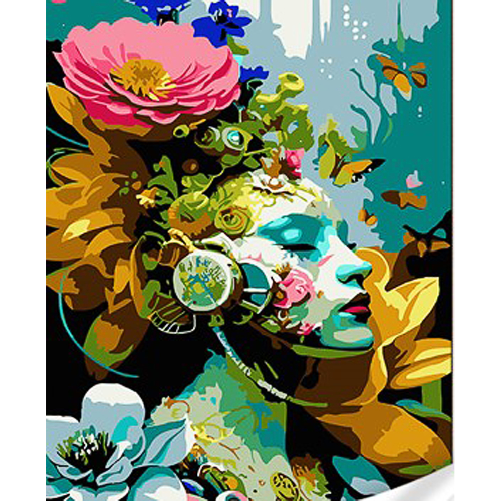 Картина за номерами Strateg ПРЕМІУМ Квіткова німфа з лаком та з рівнем розміром 30х40 см (SS1042)