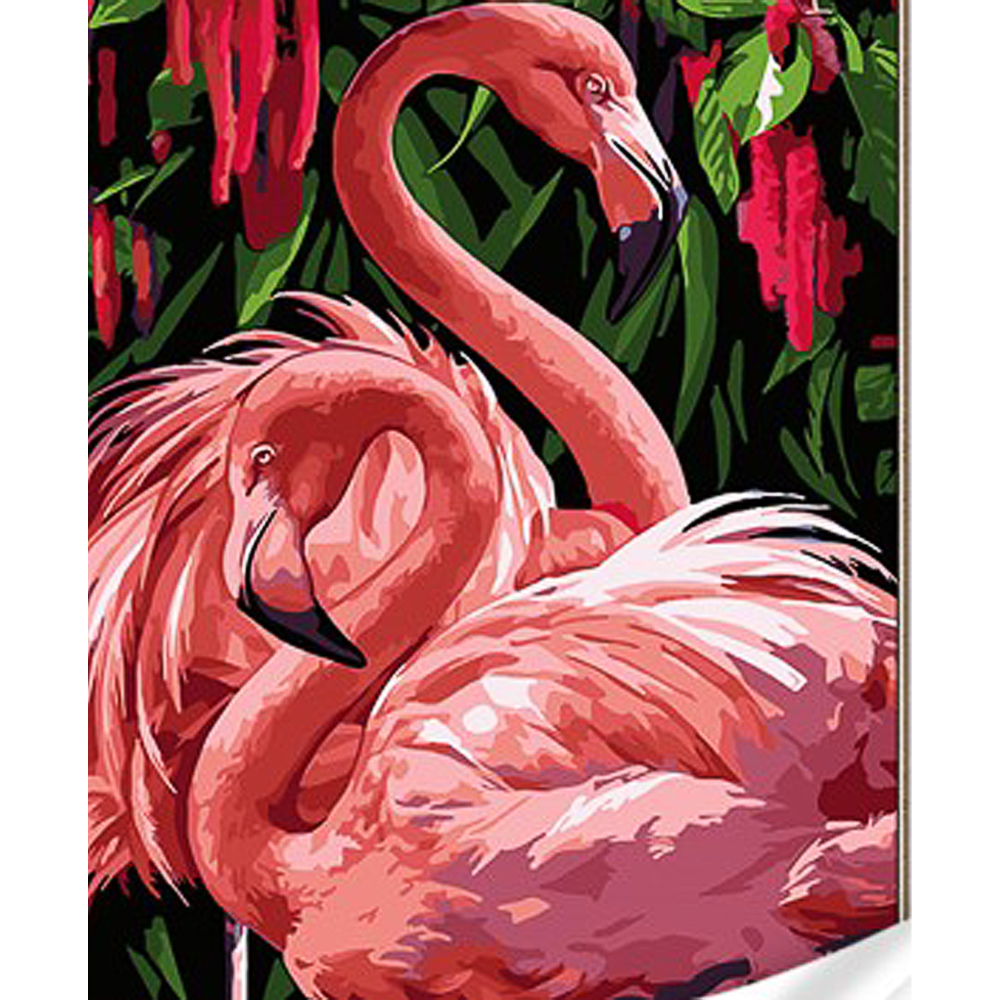 Картина за номерами Strateg ПРЕМІУМ Рожеві фламінго з лаком та з рівнем розміром 30х40 см (SS1052)
