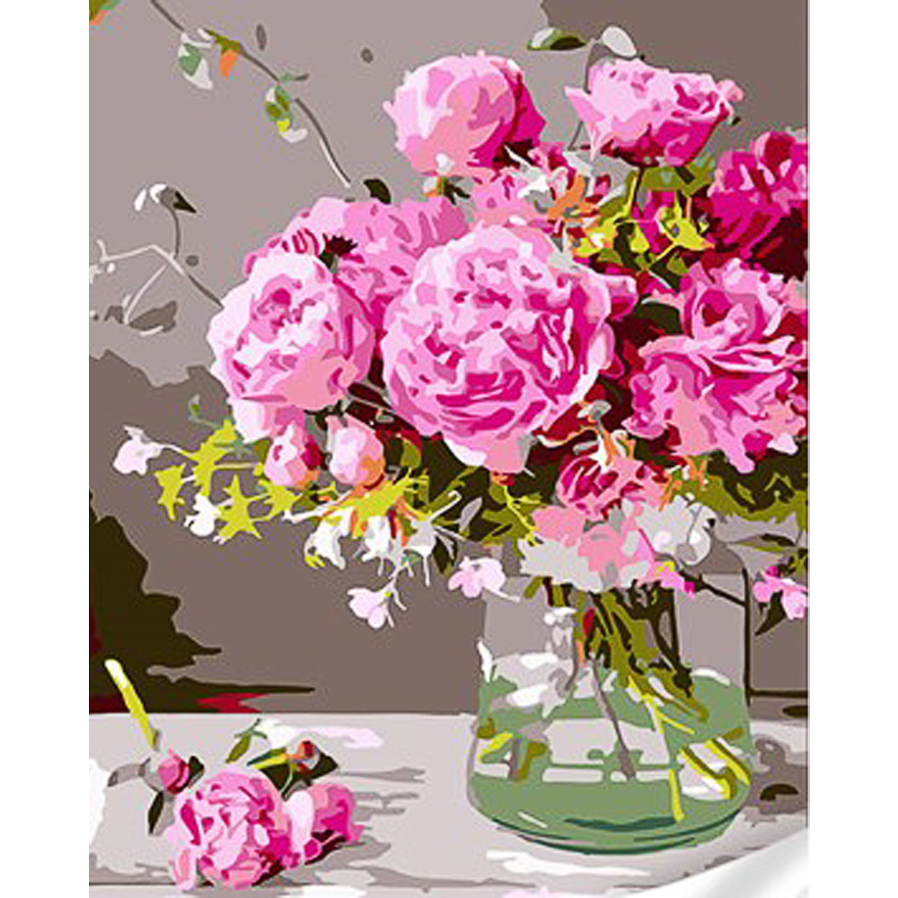 Paint by number Strateg PREMIUM Peonies in a cozy interior with varnish and level 30x40 cm (SS1053)