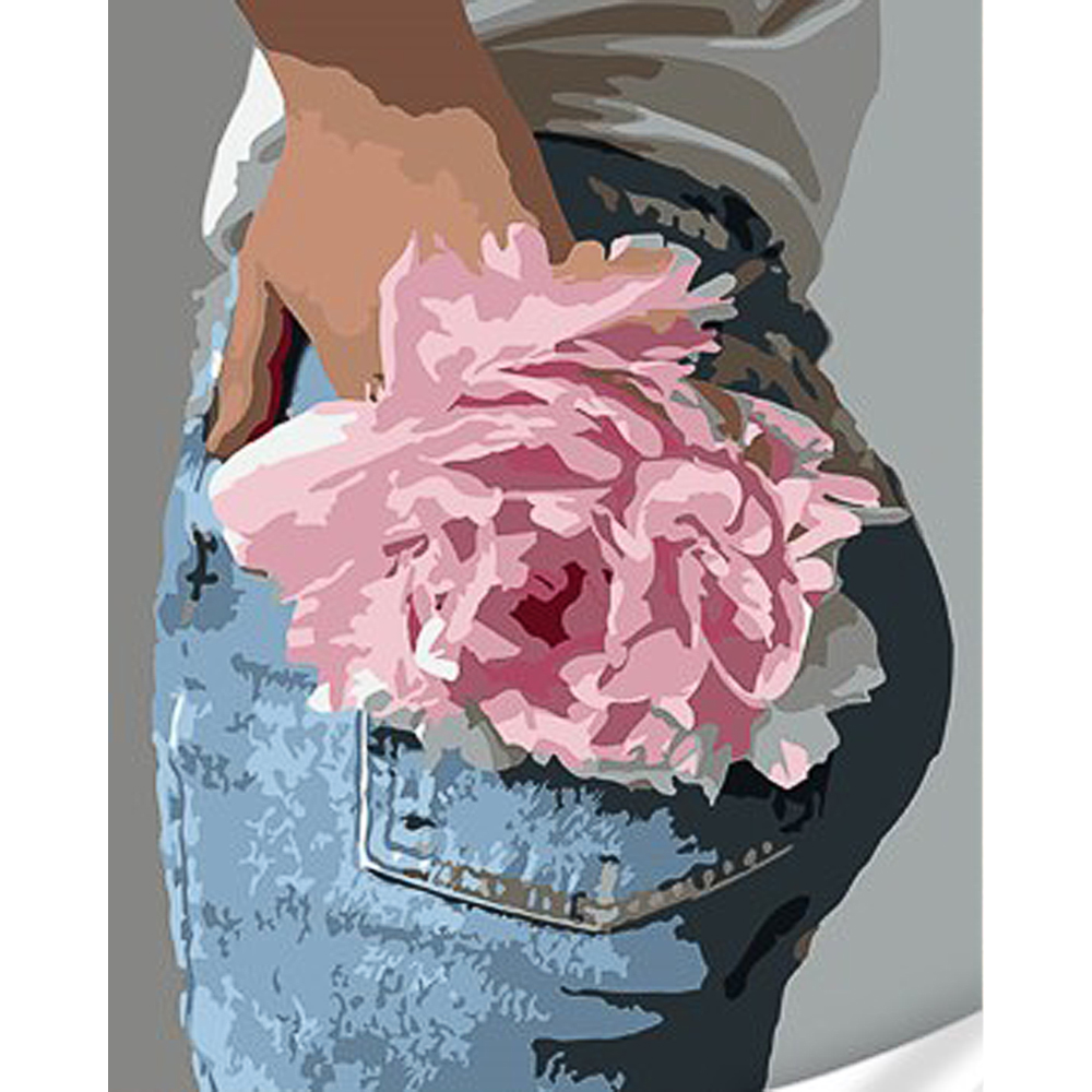 Paint by number Strateg PREMIUM Peony on jeans with varnish and level 30x40 cm (SS1059)