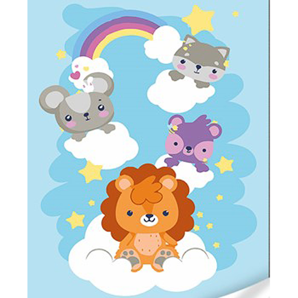 Paint by number Strateg PREMIUM Cute animals on clouds with varnish and level 30x40 cm (SS1079)