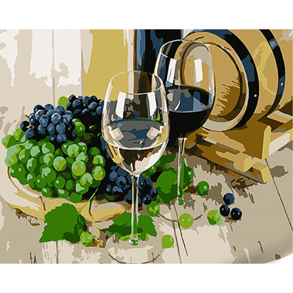 Картина по номерам Strateg ПРЕМИУМ Вино и виноград с лаком и уровнем размером 30х40 см (SS1083)