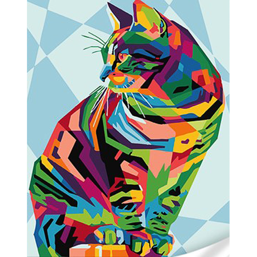 Malen nach Zahlen Strateg PREMIUM Süße Pop-Art-Katze mit Lack und Wasserwaage 30x40 cm (SS1089)
