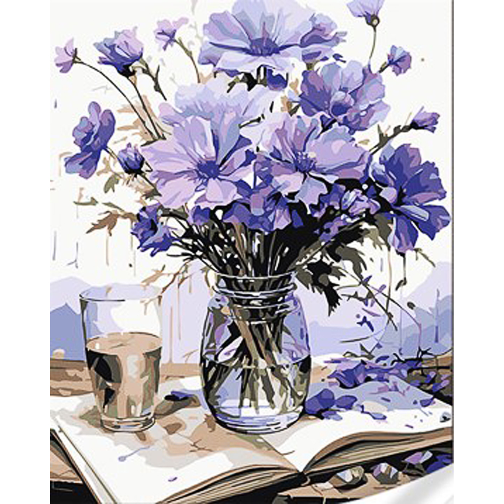Paint by number Strateg PREMIUM Violets in a vase with varnish and a level, 30x40 cm (SS1109)