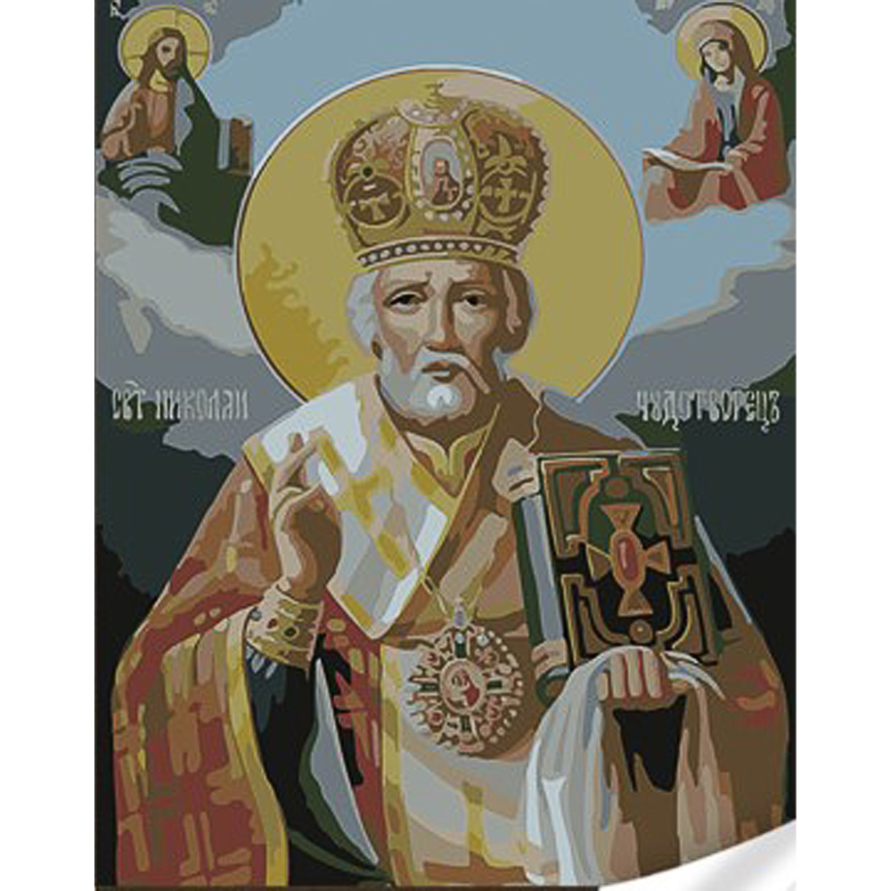 Картина за номерами Strateg ПРЕМІУМ Святий Миколай з лаком та з рівнем розміром 30х40 см (SS1112)