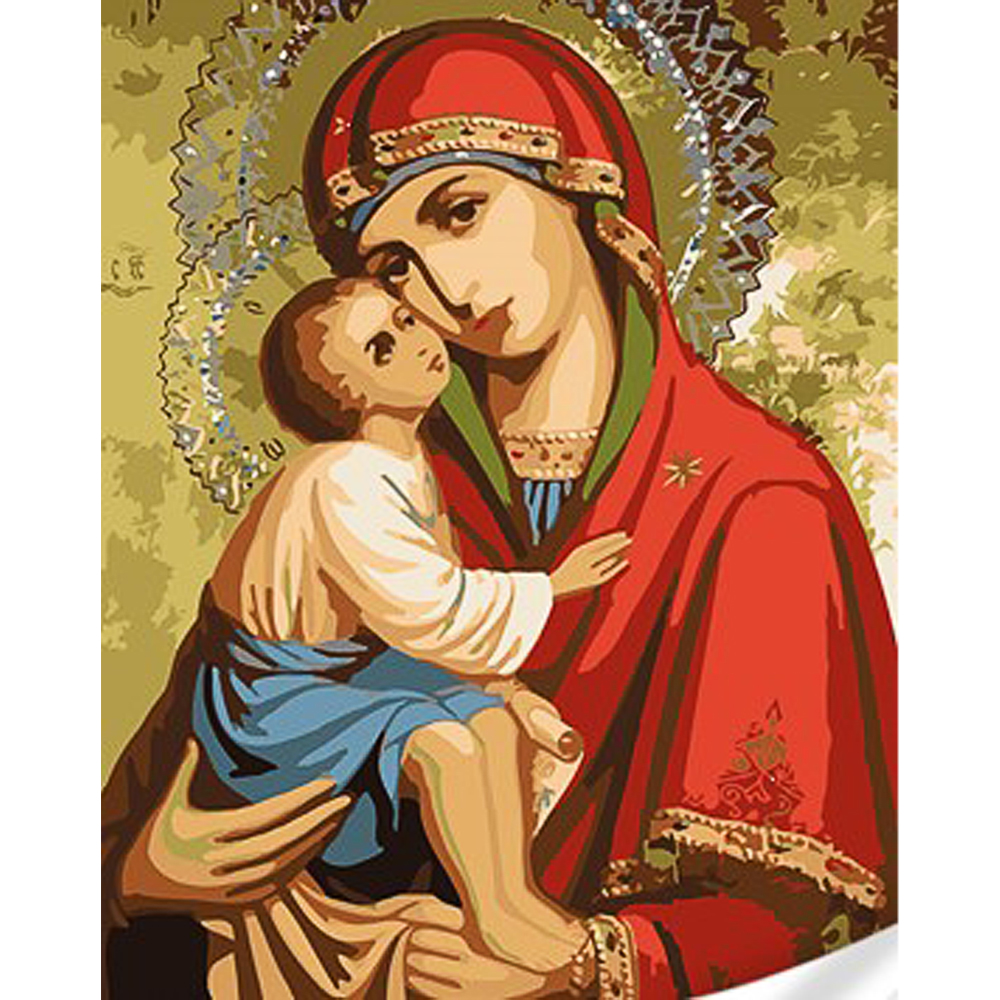Картина за номерами Strateg ПРЕМІУМ Донська ікона Божої Матері з лаком та з рівнем розміром 30х40 см (SS1115)