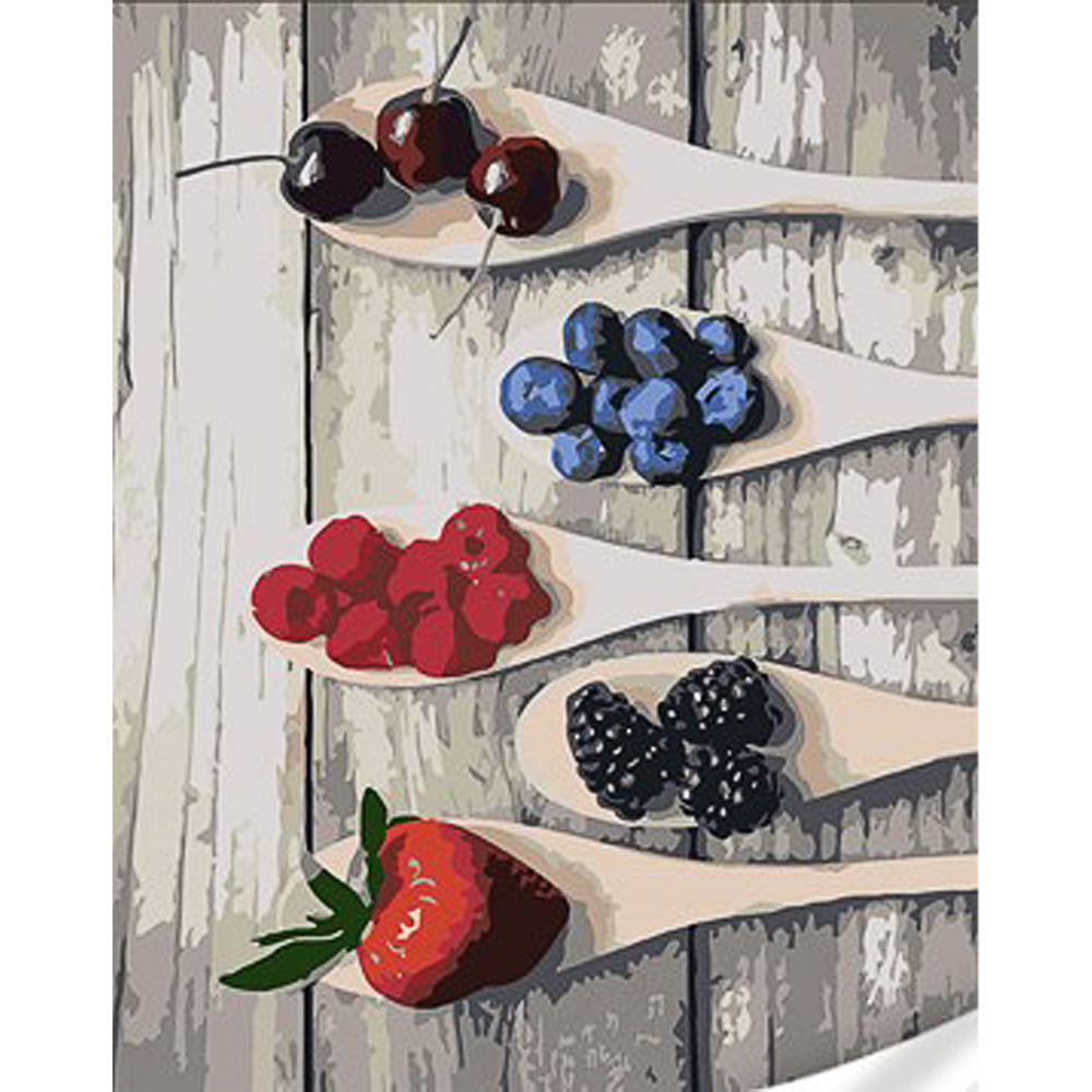 Paint by number Strateg PREMIUM Fruit spoons with varnish and level 30x40 cm (SS1122)
