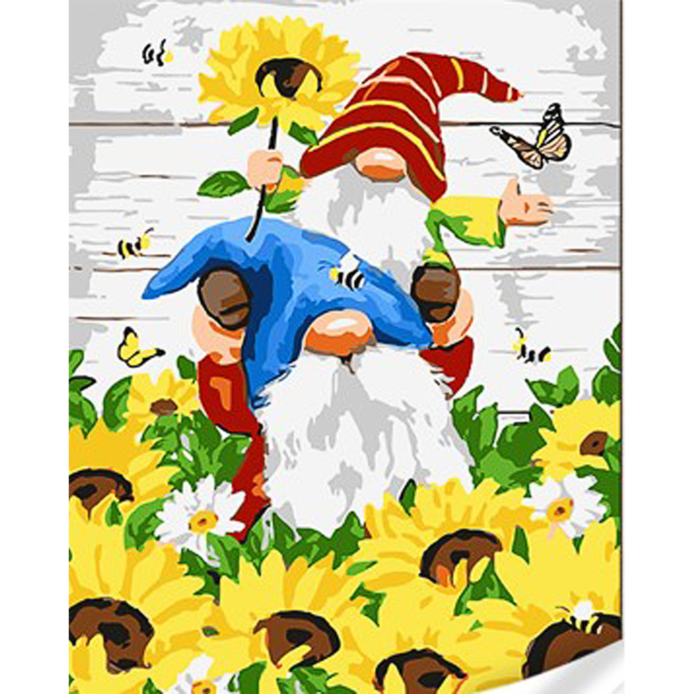 Paint by number Strateg PREMIUM Pair of gnomes with varnish and level 30x40 cm (SS1140)
