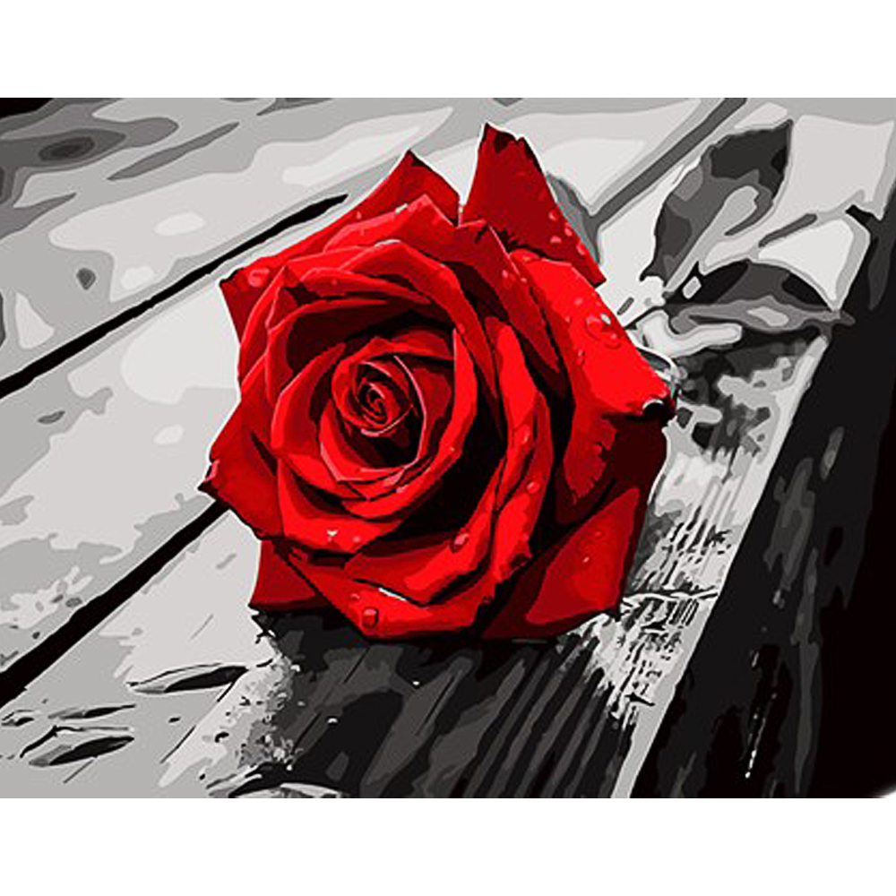 Картина за номерами Strateg ПРЕМІУМ Червона троянда з лаком та з рівнем розміром 30х40 см (SS1143)