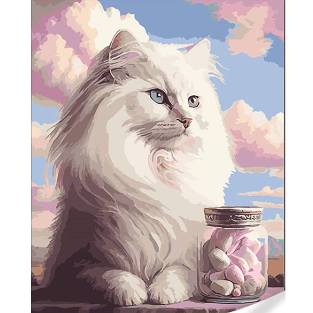 Картина за номерами Strateg Пухнастий котик на кольоровому фоні розміром 40х50 (GS1598)