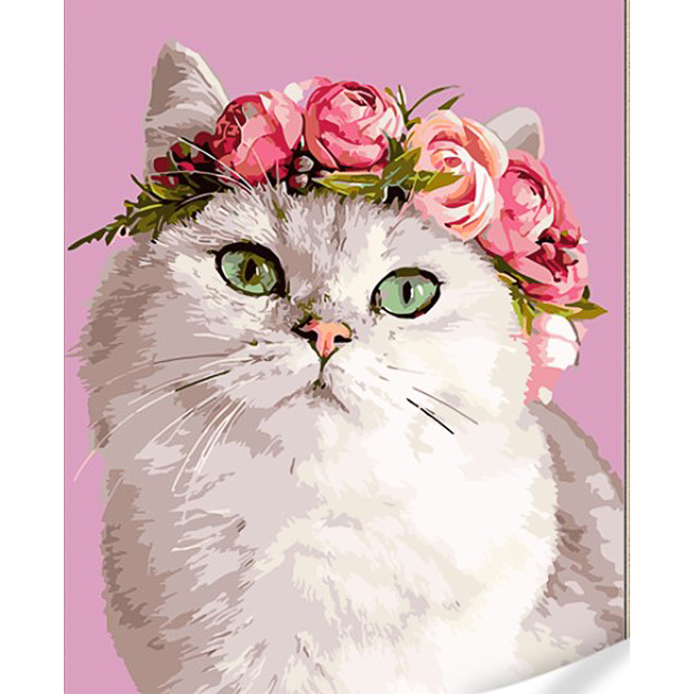 Картина за номерами Strateg Кішка з вінком із квітів на кольоровому фоні розміром 40х50 (GS1601)