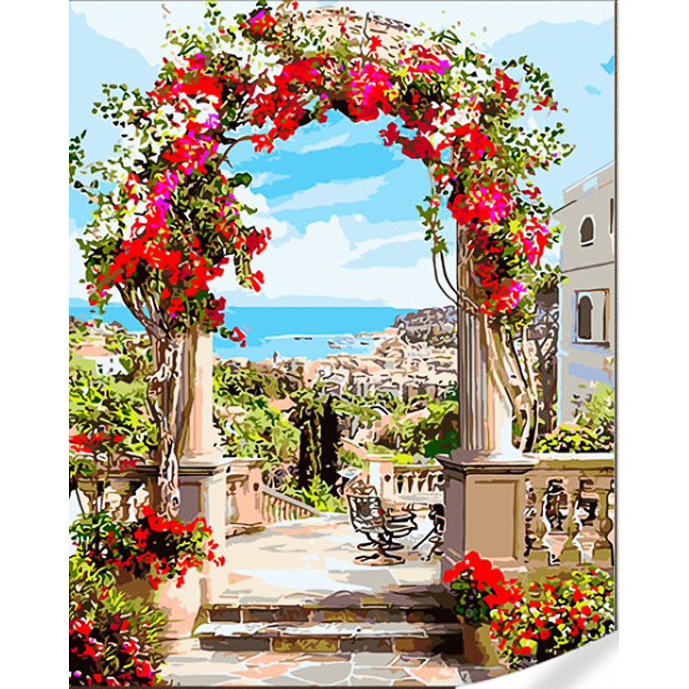 Paint by number Strateg Arch of flowers on a colored background size 40x50 (GS1602)