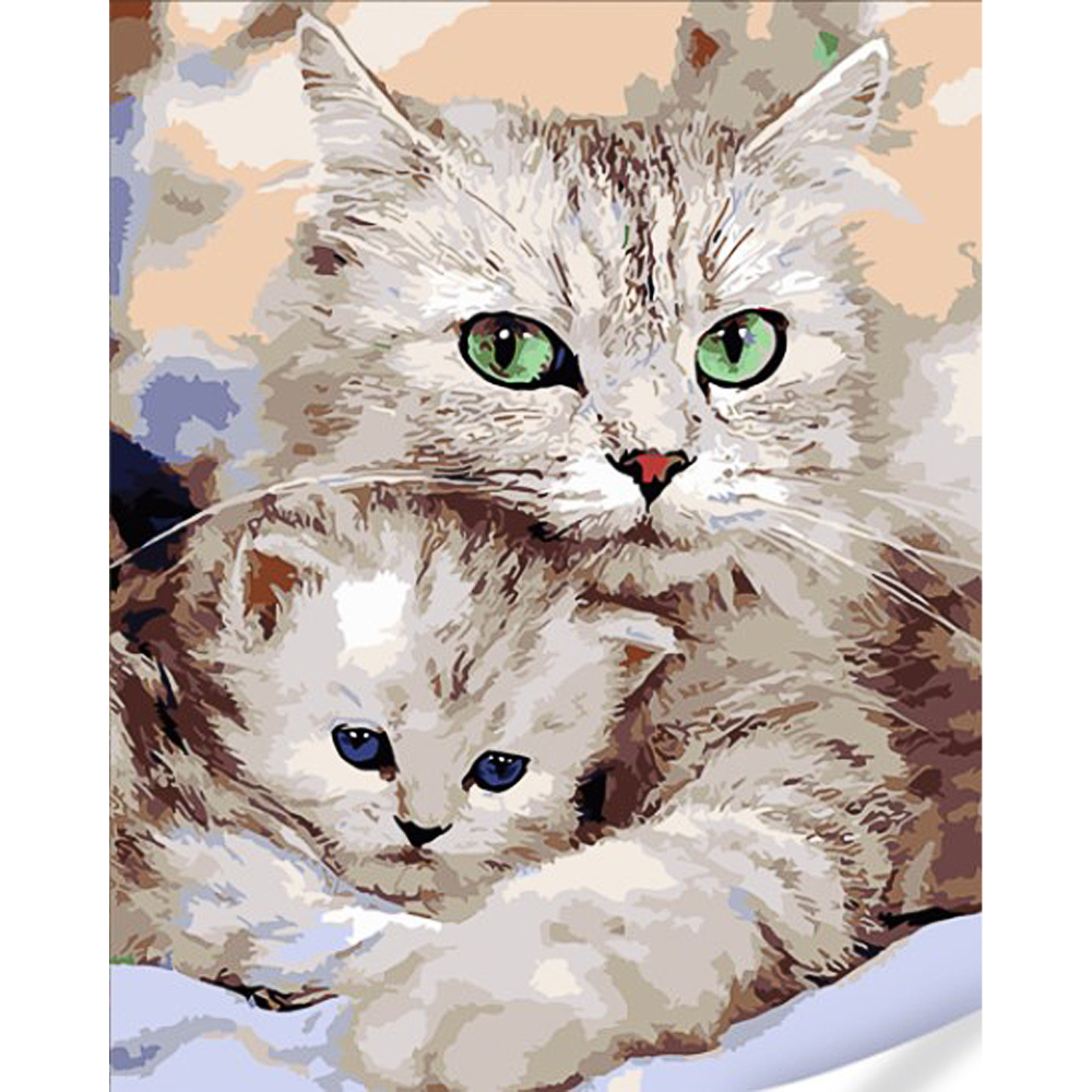Картина по номерам Strateg Кошка и котенок на цветном фоне размером 40х50  (GS1603)