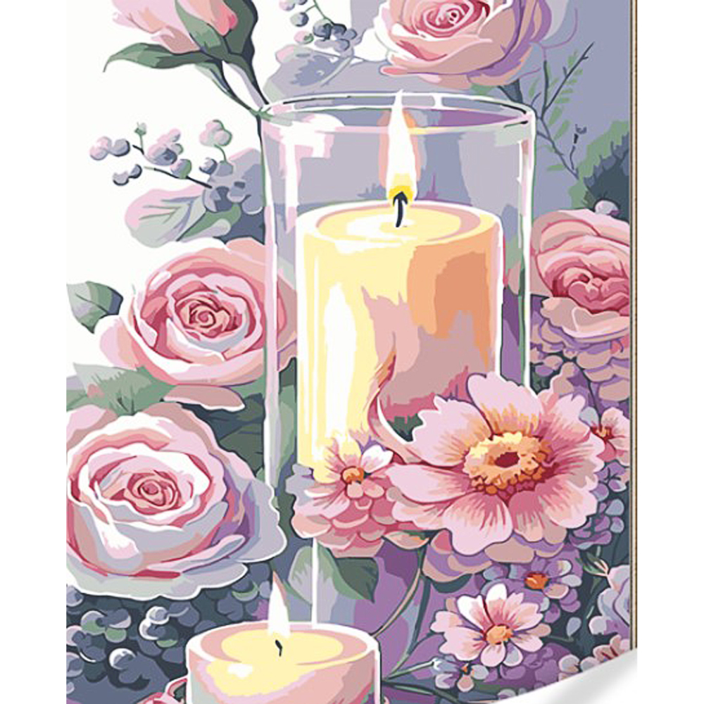 Paint by number Strateg Bouquet of delicate flowers with a candle on a colored background size 40x50 (GS1605)